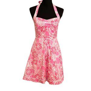 Lilly Pulitzer Vintage 90s Barbiecore Pink & White Lined Halter Dress Size 2